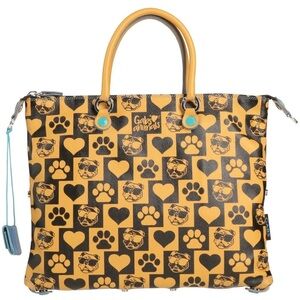 GABS Dogs Loves Leather & Denim Tote Bag Large Detachable Strap Zipped NWT